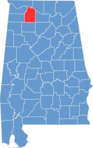 Lawrence County location map showing its position in Alabama.