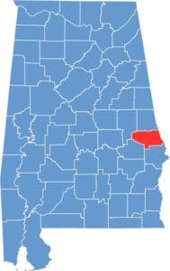 Lee County location map showing its position in Alabama.