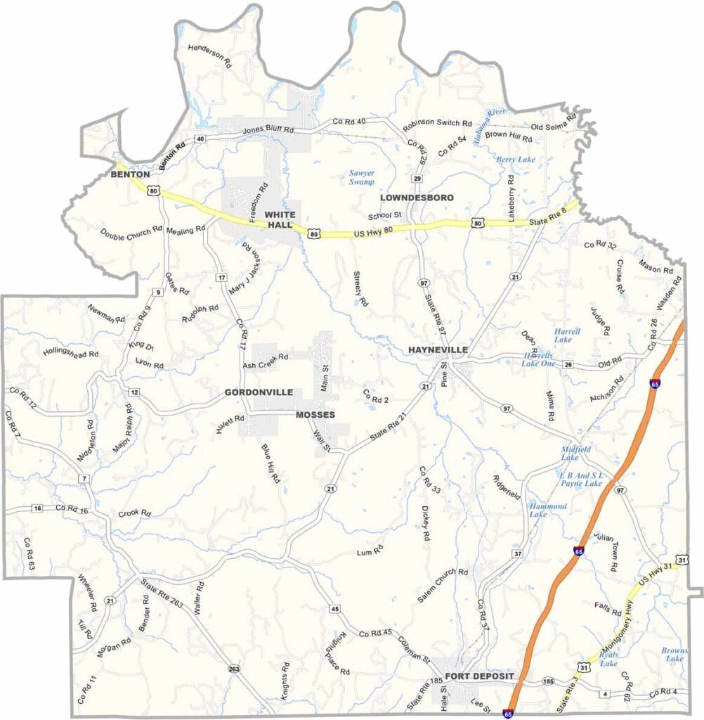 Lowndes County maps showing boundaries and locations in Alabama.