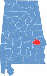 Printable Macon County Alabama location map showing county location and boundaries