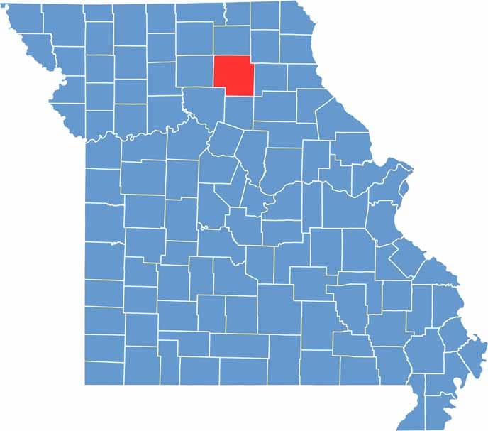 Printable Macon County Missouri location map showing county location and boundaries