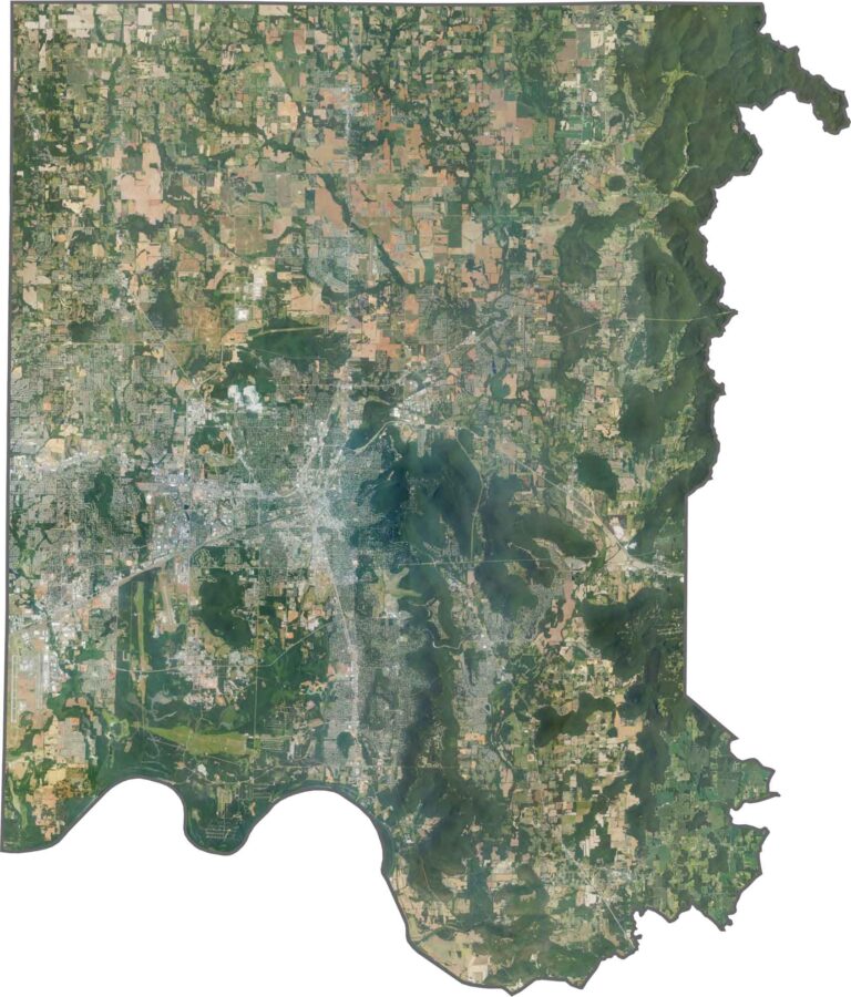 Printable Madison County satellite map showing aerial imagery, land cover, roads, and natural features