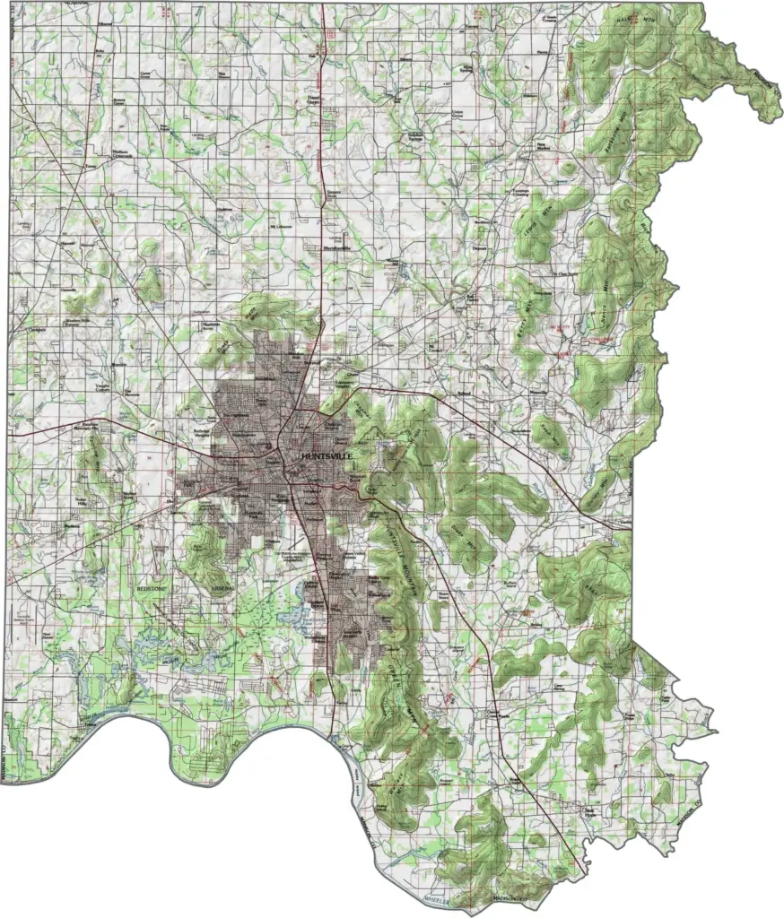 Printable Madison County topographic map showing elevation, terrain features, and landscape contours