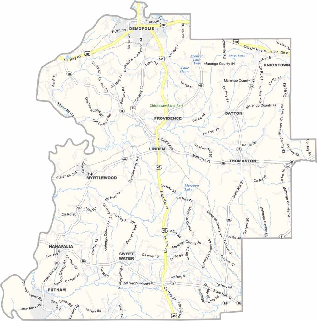 Marengo County maps showing boundaries and locations in Alabama.