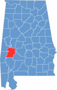 Marengo County location map showing its position in Alabama.
