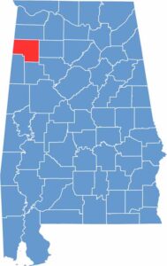 Marion County location map showing its position in Alabama.
