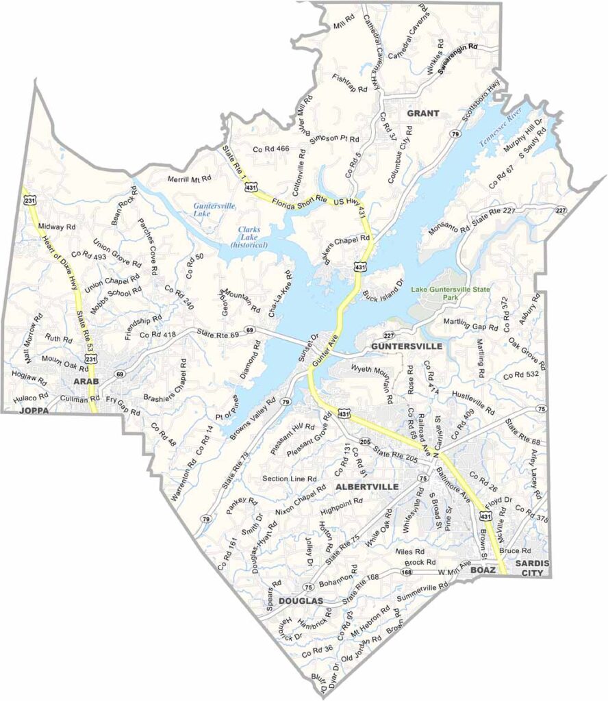 Marshall County maps showing boundaries and locations in Alabama.