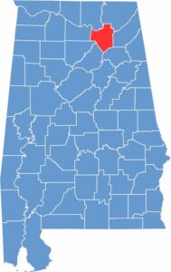Marshall County location map showing its position in Alabama.