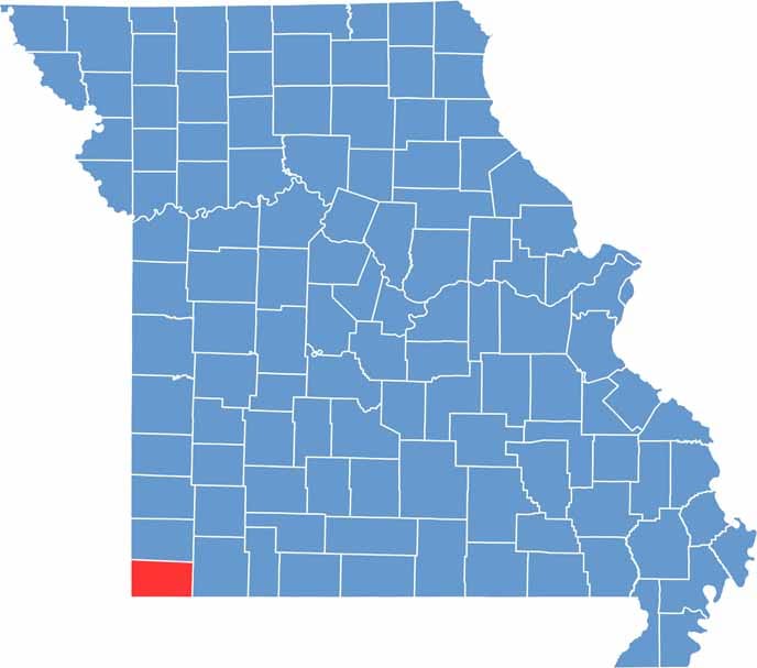 McDonald Location Map showing towns, roads, and geographic features in Missouri.
