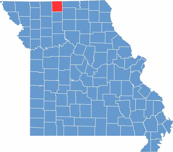 Mercer Location Map showing towns, roads, and geographic features in Missouri.