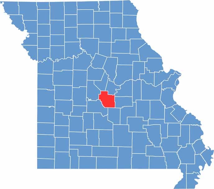 Printable Miller County Missouri location map showing county location and boundaries