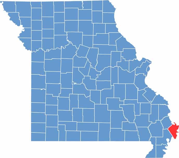 Printable Mississippi County Missouri location map showing county location and boundaries