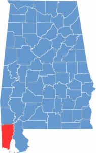 Mobile County location map showing its position in Alabama.