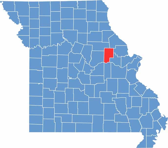 Printable Montgomery County Missouri location map showing county location and boundaries