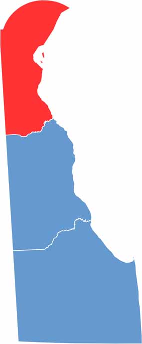 Location map of New Castle County, Delaware showing its position within the state of Delaware.