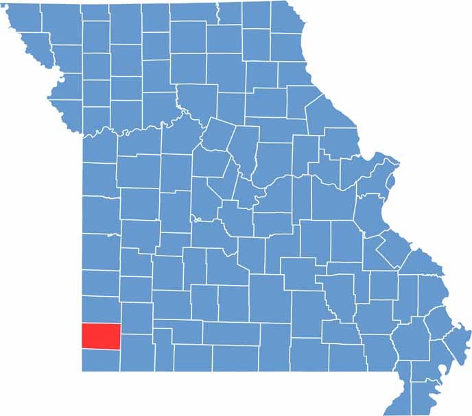 Printable Newton County Missouri location map showing county location and boundaries