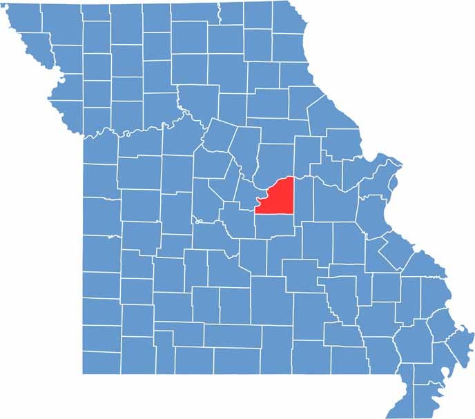 Printable Osage County Missouri location map showing county location and boundaries