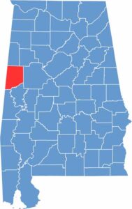 Pickens County location map showing its position in Alabama.