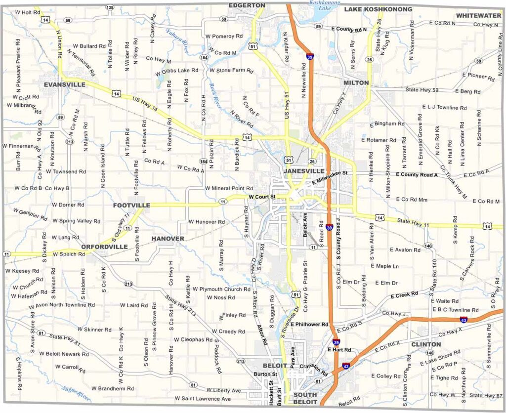 Rock County map in Wisconsin