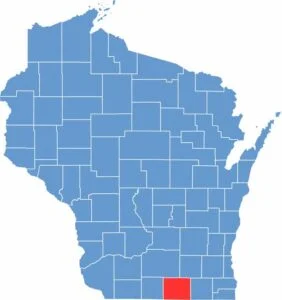 Rock County location map in Wisconsin