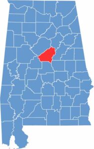 Shelby County location map showing its position in Alabama.