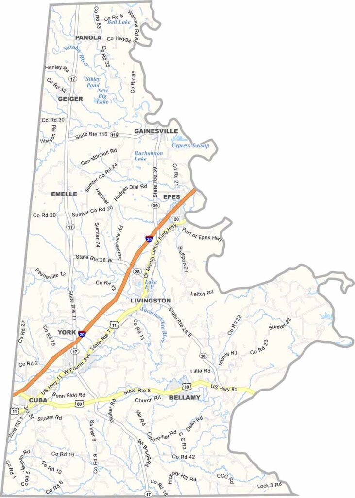 Sumter County maps showing boundaries and locations in Alabama.