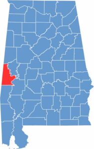 Sumter County location map showing its position in Alabama.
