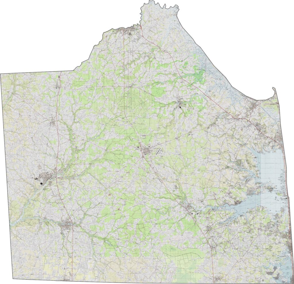 Topographic map of Sussex County, Delaware showing elevation contours, terrain features, waterways, and land elevation.
