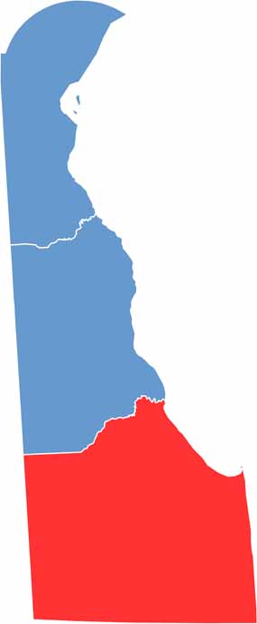 Location map of Sussex County, Delaware showing its position within the state of Delaware.