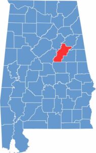 Talladega County location map showing its position in Alabama.