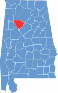 Walker County location map in Alabama.