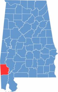 Washington County location map in Alabama.
