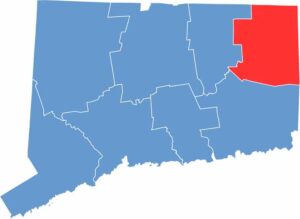 Windham location map highlighting its position in Connecticut.