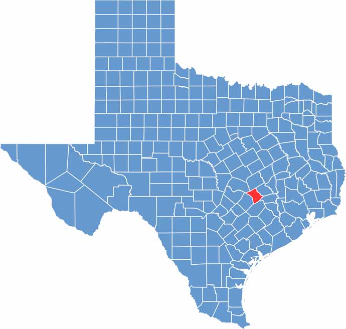 Lee Location Map showing towns, roads, and geographic features in Texas.