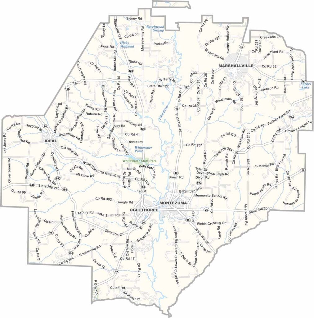 Printable Macon County Georgia map showing county boundaries and locations