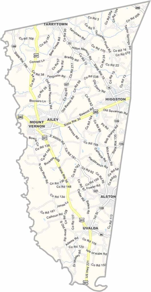 Montgomery County map showing towns and roads in Georgia.