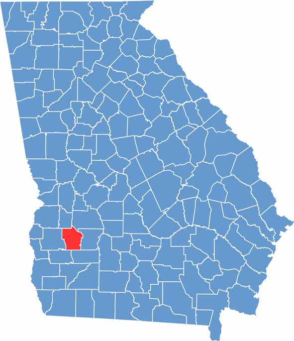 Terrell Location Map showing towns, roads, and geographic features in Georgia.