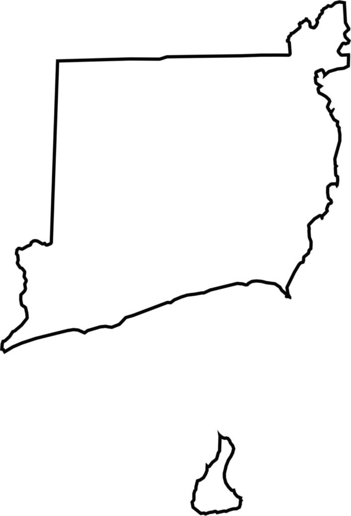 Washington County outline map showing county boundaries and geographic outline in Rhode Island.